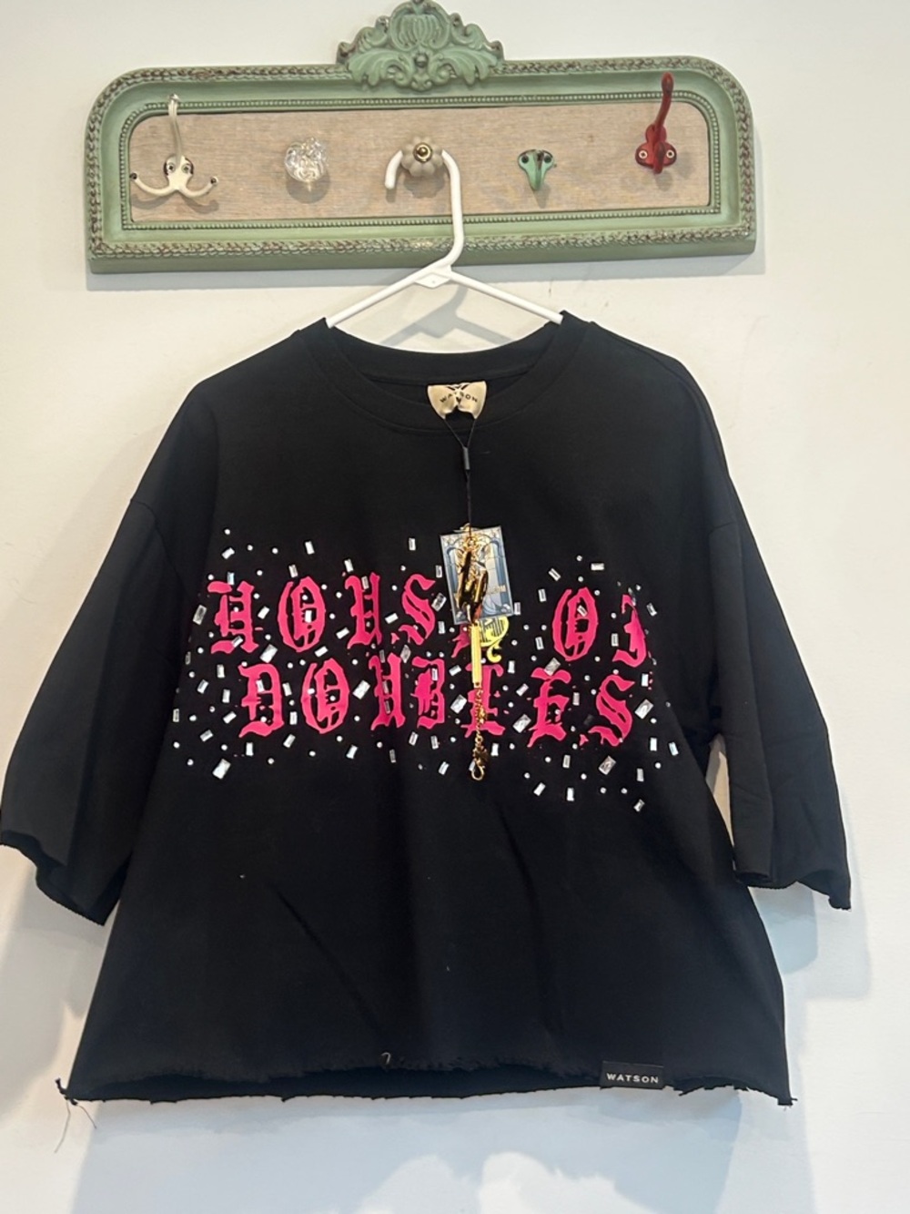 House Of Doubles Black Short-Sleeve Graphic Tee Pink Lettering Medium New Crop